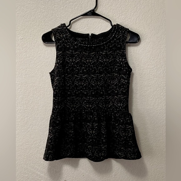 Talbots Wool Blend Black Silver Thread Sparkle Jeweled Detail Peplum Blouse! - Picture 2 of 12